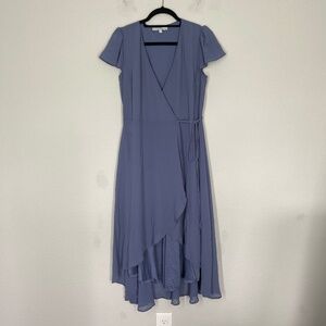Baltic Born Midi Wrap Dress Women's M Blue Lined Short Sleeve Bridesmaid